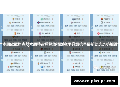 本周欧冠焦点战术调整背后释放强烈竞争升级信号最新动态态势解读 本周欧冠焦点战术调整背后释放强烈竞争升级信号最新动态态势解读