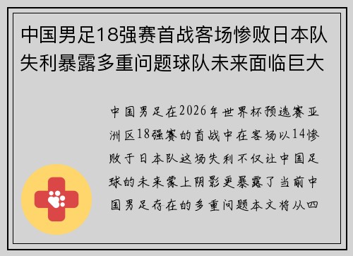 中国男足18强赛首战客场惨败日本队失利暴露多重问题球队未来面临巨大挑战 中国男足18强赛首战客场惨败日本队失利暴露多重问题球队未来面临巨大挑战